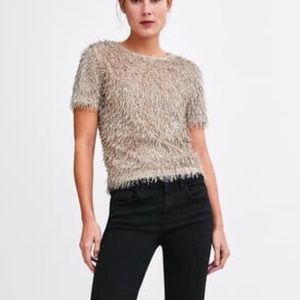 Zara Fringed Top un Beige